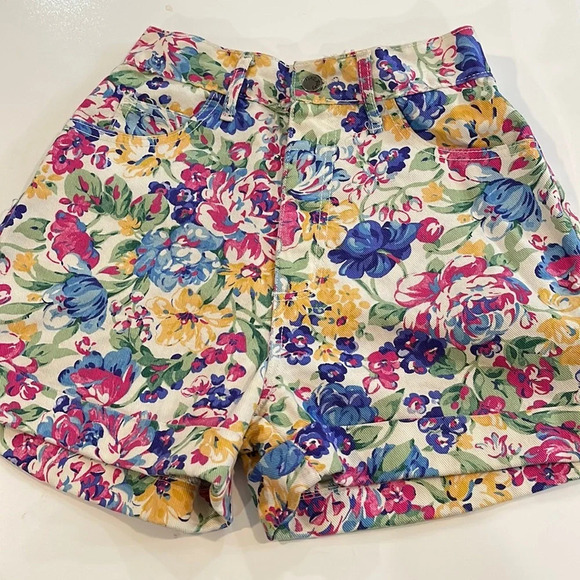 Paris Blues Pants - Vintage 90s Paris Blues Denim Shorts High Rise Floral Size 9 Juniors